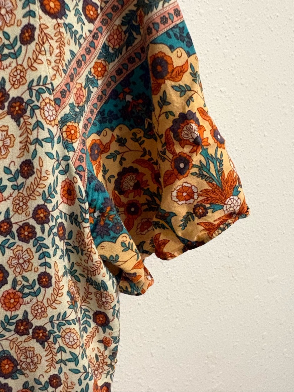 Floral Boho Button-Front Dress with Teal, Orange, & Mustard Accents Size Medium - Picture 3 of 7